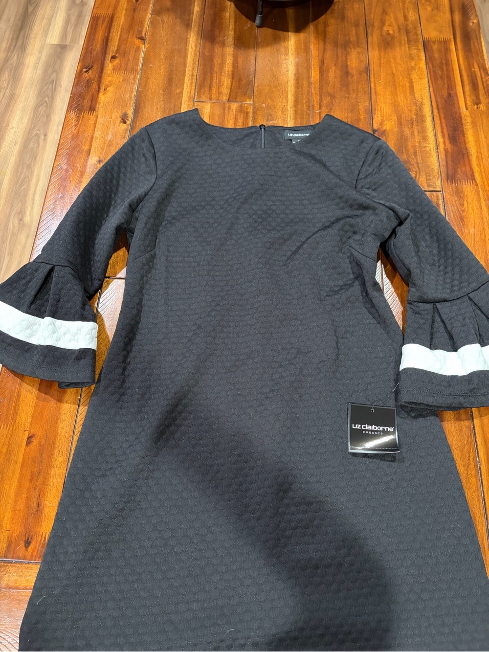Liz Claiborne Black Bell Sleeve Dress with White Stripe